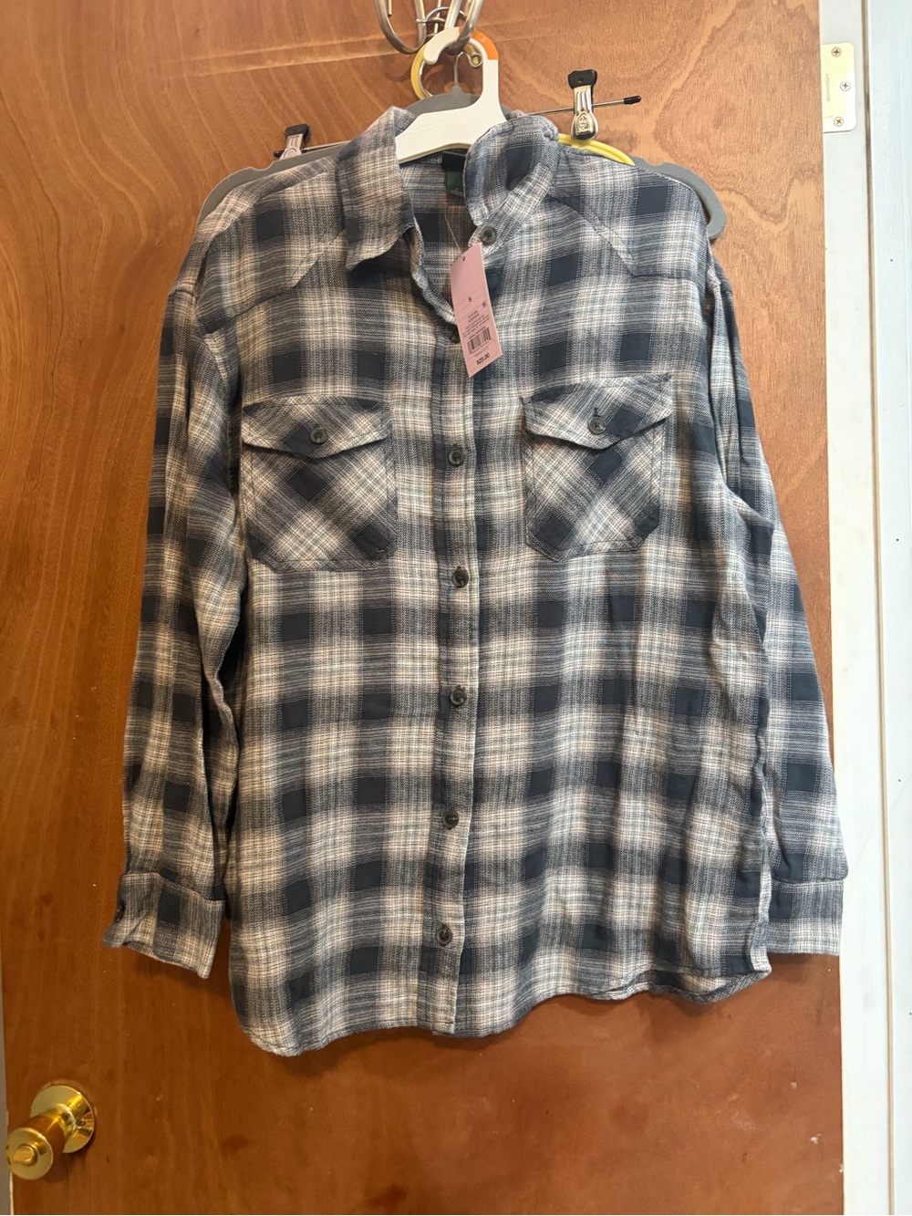Men's Grey Plaid Button-Up Shirt NWT by Wild Fable size S
